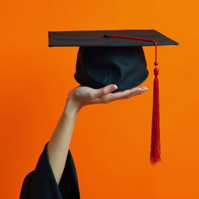 Picture of a mortar board hat (graduation).